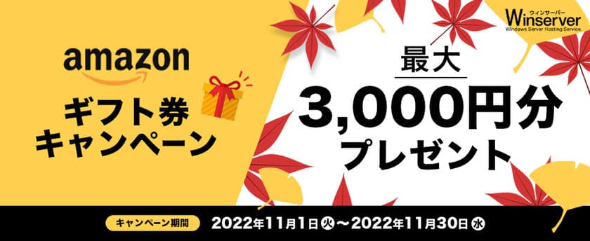 Windowsサーバー専門のホスティングサービス「Winserver」が
“Amazonギフト券キャンペーン”を2022年11月に実施！