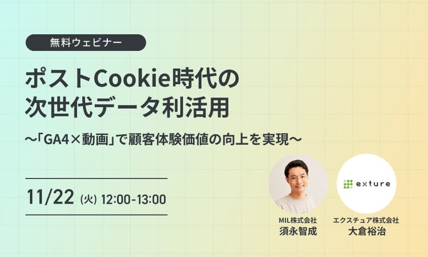 『11/22(火)無料ウェビナー』
ポストCookie時代の次世代データ利活用　
～「GA4×動画」で顧客体験価値の向上を実現～