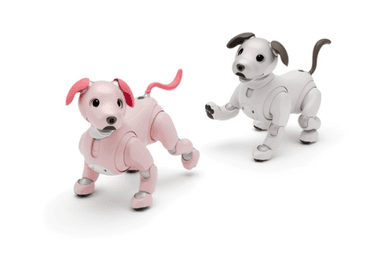 aibo いちごミルクエディション(左)とアイボリーホワイト(右)