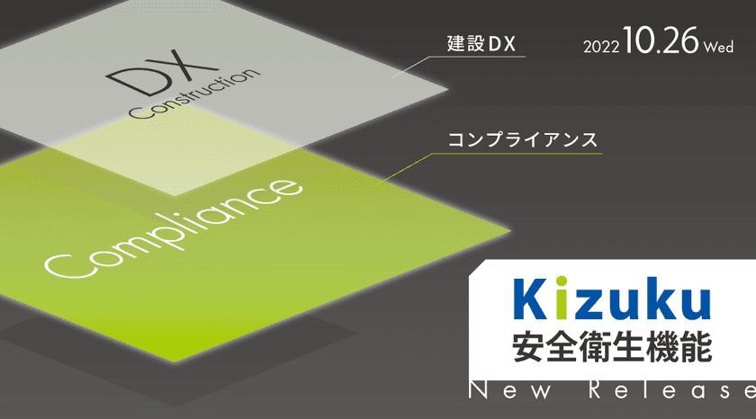 建設DXアプリ「Kizuku／キズク」に
10月26日(水)「安全衛生機能」を正式リリース！
効率化とともにコンプライアンス向上を支援