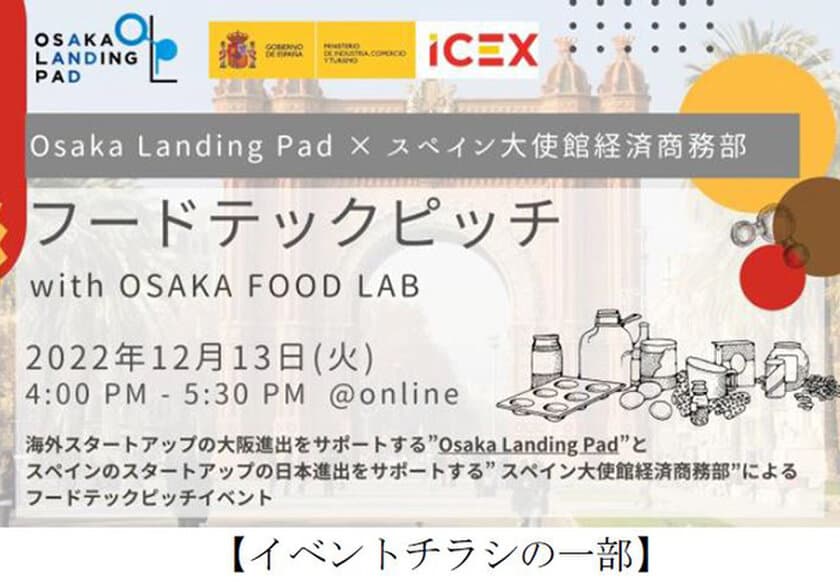 ～日本市場に興味のあるスペインの
フードテックスタートアップをサポート～
Osaka Landing Pad × スペイン大使館 経済商務部
フードテックピッチイベント