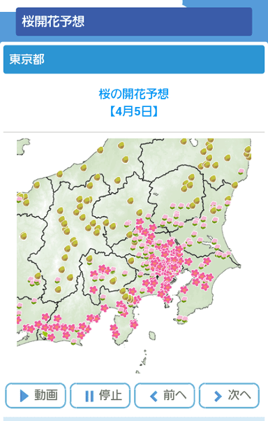 お天気ナビゲータ「関東の開花・満開予想」