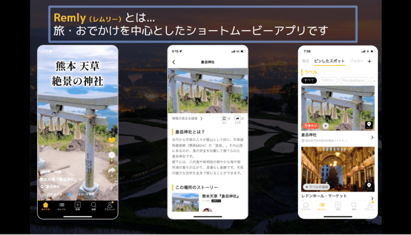 地図から探せる旅体験、お出かけしたくなる動画アプリ『Remly』
大幅な機能アップデートのお知らせ