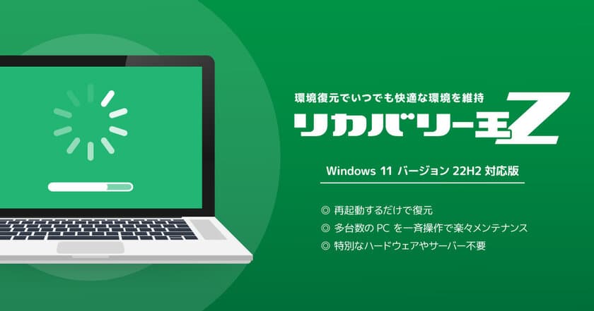 40万ライセンス以上の導入実績を誇る
パソコン環境復元ソフト「リカバリー王Z」　
Windows 11 バージョン 22H2対応版を2月1日に発売