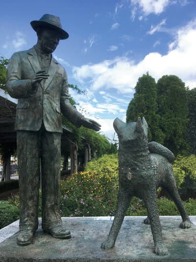 津市にある上野博士とハチ公像