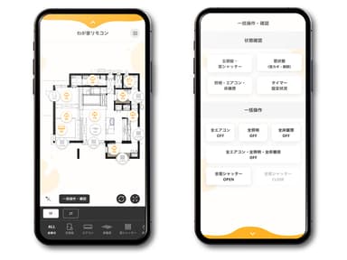 専用アプリで自宅の間取り図と連動し直感的に操作　一括操作も可能　(間取り図はイメージです)