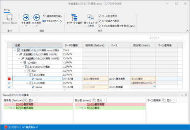 コンフリクト発生箇所ごとに適用内容を選択して3-wayマージで解消