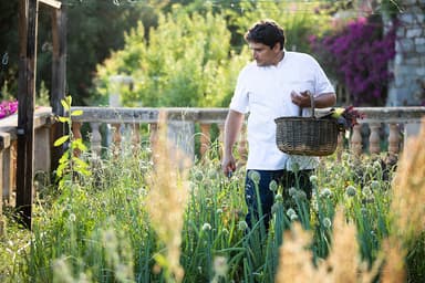 Chef Mauro in the garden of Mirazur