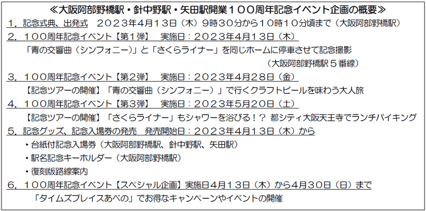 開業１００周年記念イベントを実施します！