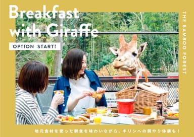 キリンと一緒に朝食を楽しめるプランを再開【動物園×グランピングのTHE BAMBOO FOREST】