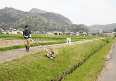 大里インターナショナルスタッフによる小川での草刈り