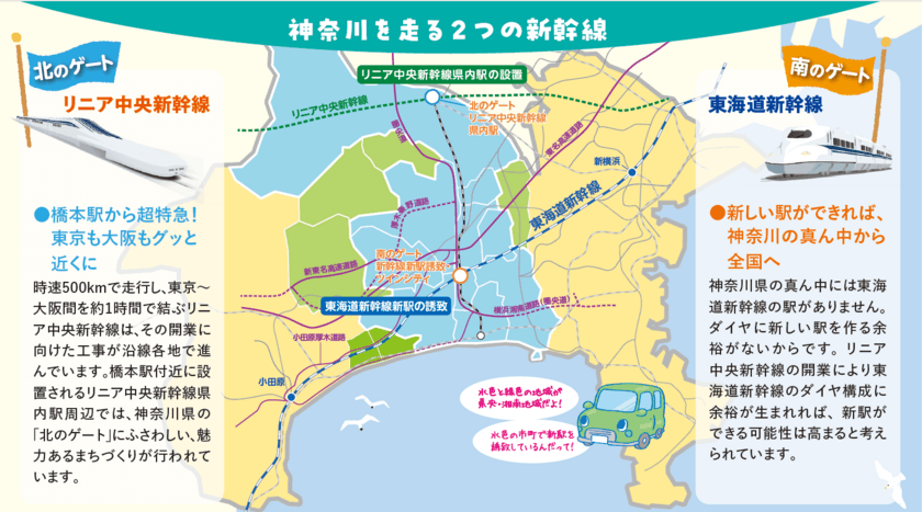 東海道新幹線新駅を神奈川県内へ誘致するポスターをリニューアル
　リニア県内駅に続く新駅設置をめざし、誘致への関心を高める