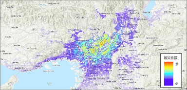 ＜大阪府北部地震の被災件数を可視化したイメージ＞