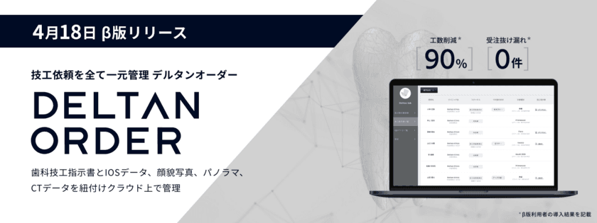 日本初、IOSデータの自動一元管理が可能な
デジタル歯科技工指示書のβ版をリリース。