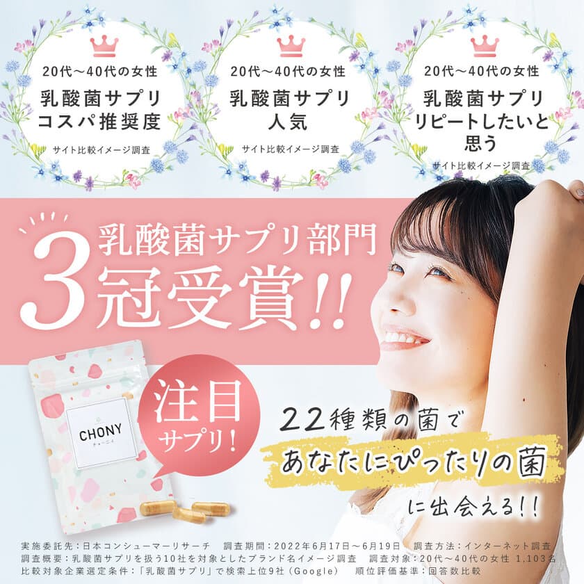 腸活サプリメントCHONY(チョーニイ)　
5月15日～17日開催のBeauty World Japan2023の
フェムモアエリアに出展