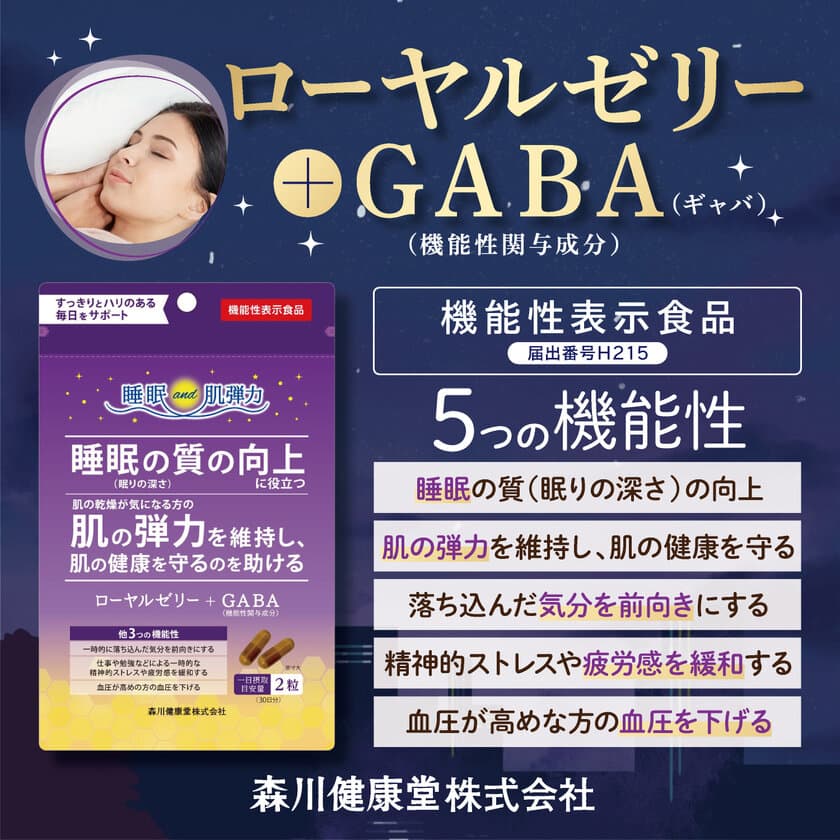 蜂産品老舗 森川健康堂「ローヤルゼリー＋GABA」6月1日発売！
肌弾力の維持や睡眠の質を向上するGABAをローヤルゼリーに配合