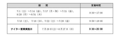 夏期営業時間