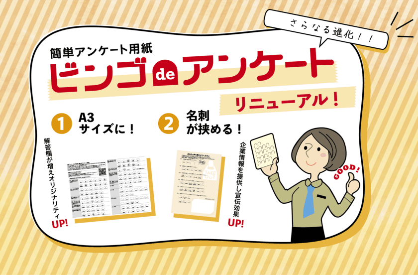 日美印刷が型抜き印刷×アンケートで企業団体を支援！
ペン不要の楽々回答『ビンゴdeアンケート(R)』が
最大A3サイズまで対応拡大＆名刺挿入機能を追加しリニューアル