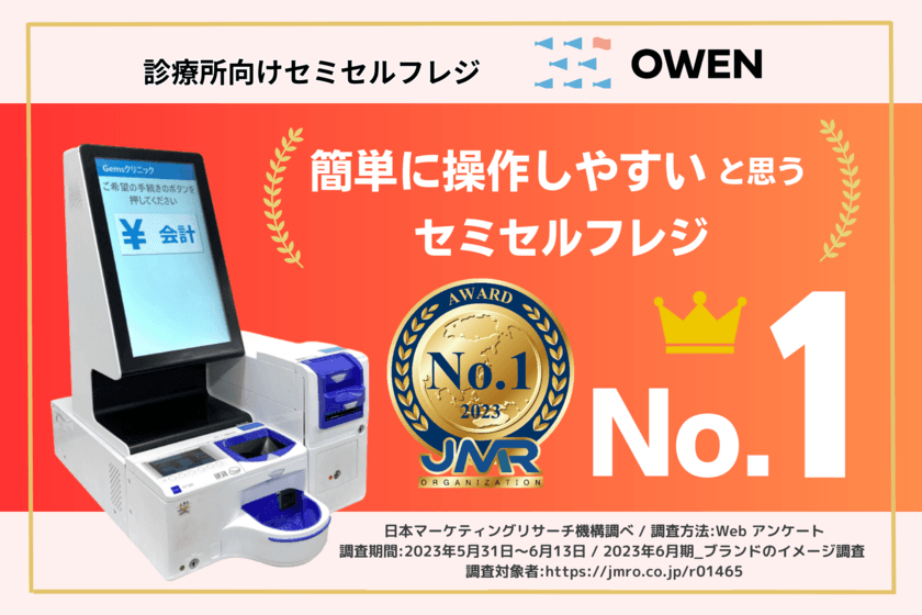 診療所向けセミセルフレジ『OWEN』、JMROが実施した調査で
「簡単に操作しやすいと思うセミセルフレジNo.1」(*1)を獲得！