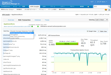 APM Insight トランザクション監視画面