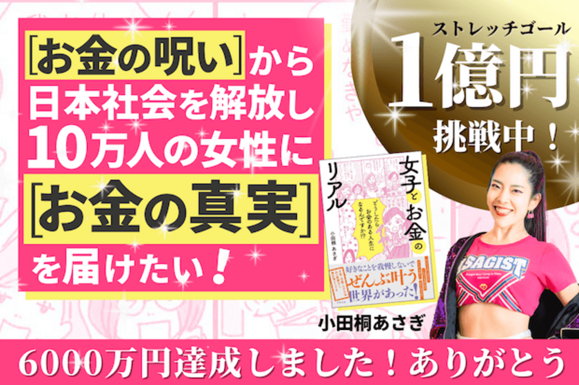 年商4億のママ起業家 小田桐 あさぎが書籍出版のクラファン実施　
公開初日に目標金額4,000万円を達成し、現在6,000万円達成！