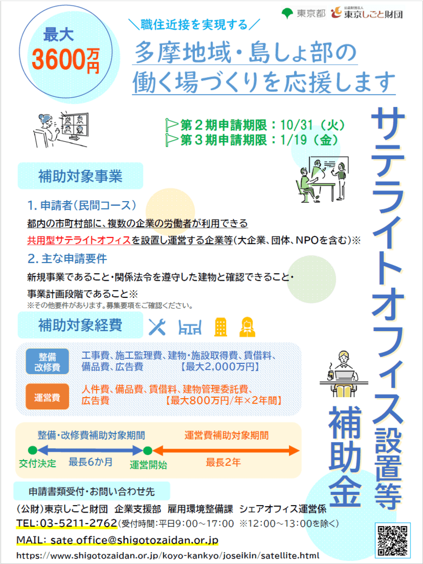 「サテライトオフィス設置等補助金」第3期　
11/13(月)から追加募集開始！要件が一部緩和、申請が容易に