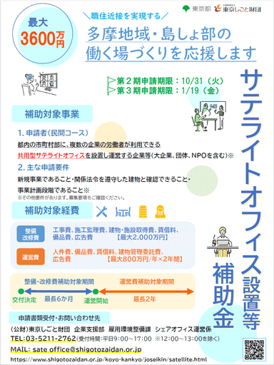 サテライトオフィス設置等補助金募集案内チラシ(表面)