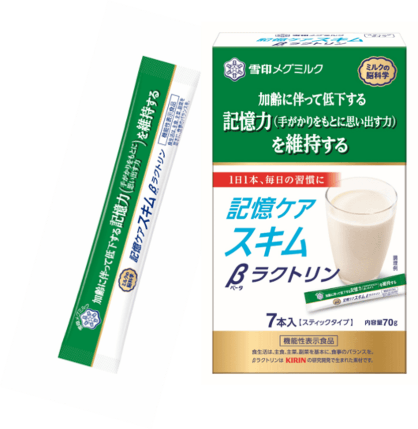 加齢に伴って低下する記憶力（手がかりをもとに思い出す力）を
維持するβラクトリンを配合した、脳機能サポートスキム
『記憶ケアスキム βラクトリン スティックタイプ』70g(７本入)