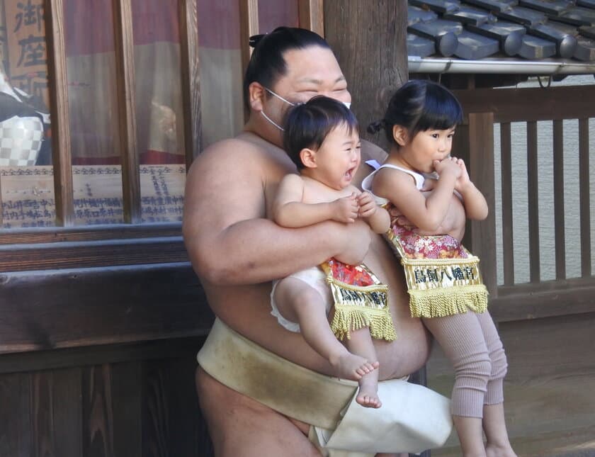 福岡県・鳥飼八幡宮で11月3日・5日開催「赤ちゃん土俵入り」　
九重部屋の力士と共に健やかな成長を祈る秋の風物詩