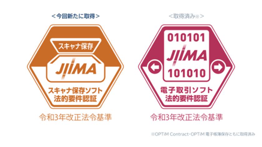 OPTiM Contract・OPTiM 電子帳簿保存、
JIIMA認証(電帳法スキャナ保存ソフト法的要件)を取得