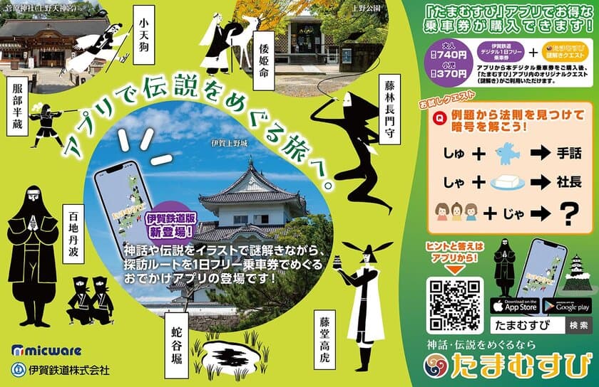 神話・伝説の探訪アプリ「たまむすび」に伊賀エリア追加
伊賀鉄道と「まちおこし共創事業」に取り組みます