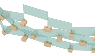 図2. 世界初の構造体となるガラスつづら折り構造「GLCウォール（Glass LVL composite wall）」