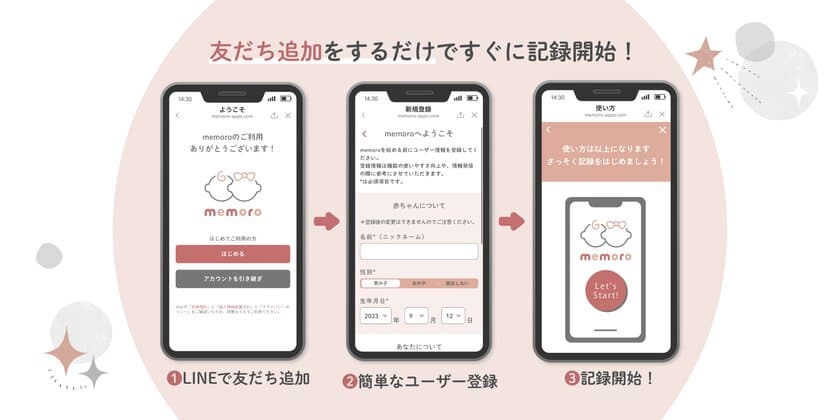 日本初　LINE上で手軽に子育て記録できる　
「memoro 子育て記録」が2023年10月12日にリリース