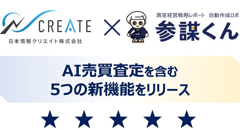 賃貸住宅オーナー向け提案書作成サービス「参謀くん」に、
「AI売買査定」など5つの新機能をリリース