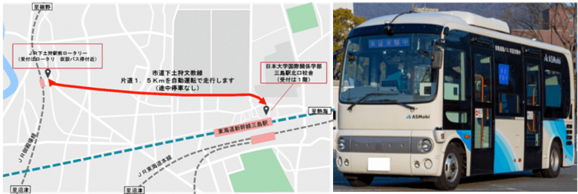 三島駅北口から長泉町下土狩駅間で
「地域に適合した新たなモビリティ形成」に向けた自動運転の実証実験