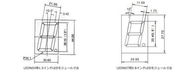 LEDND4用1.5インチ／LEDND7用0.8インチLEDモジュール寸法