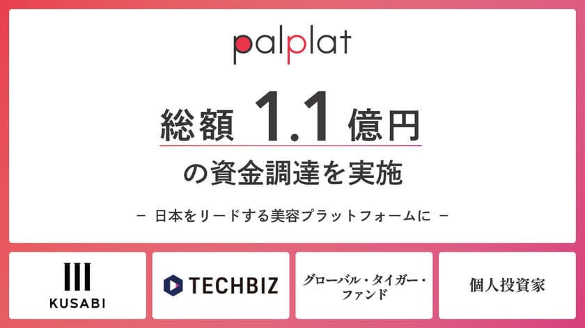 パーソナル美容レッスンのプラットフォームを提供する
palplat株式会社が、シードラウンドとして
総額1.1億円の資金調達を実施