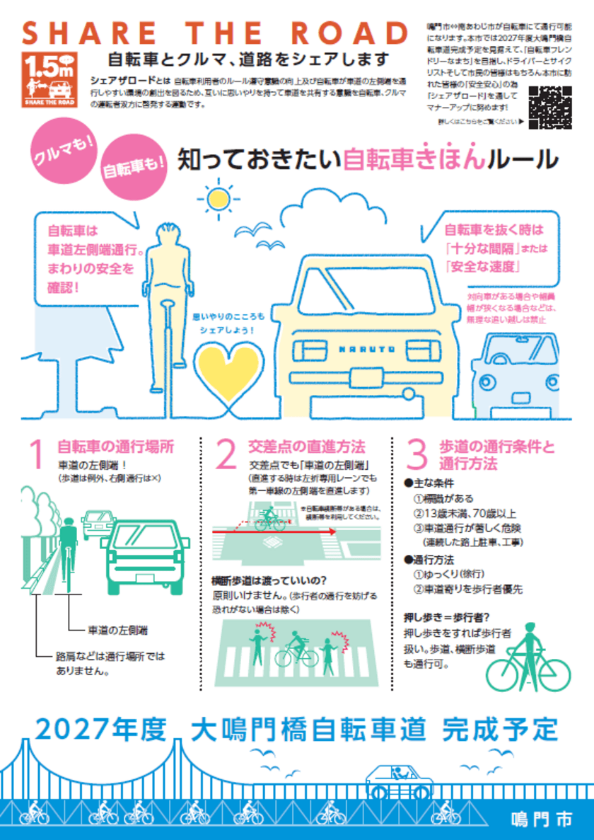 11月は「なるとサイクリング月間」
思いやりをもった自転車利用を　
徳島県鳴門市「SHARE THE ROAD(シェア ザ ロード)」の
取組を推進