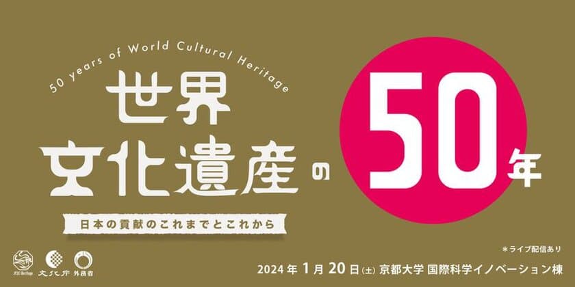 世界遺産条約制定50周年記念シンポジウム
「世界文化遺産の50年：日本の貢献のこれまでとこれから」を
2024年1月20日(土)京都大学にて開催