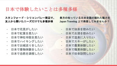 日本への旅行におけるニーズは様々