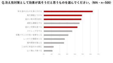 冷え性対策として効果が高そうだと思うものを選んでください。