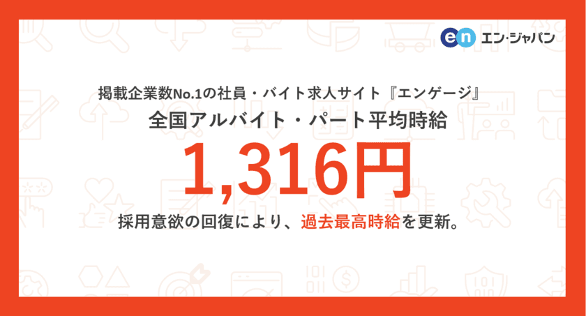 掲載企業数No.1 求人サイト『エンゲージ』
アルバイト・パート平均時給調査（2023年12月度）