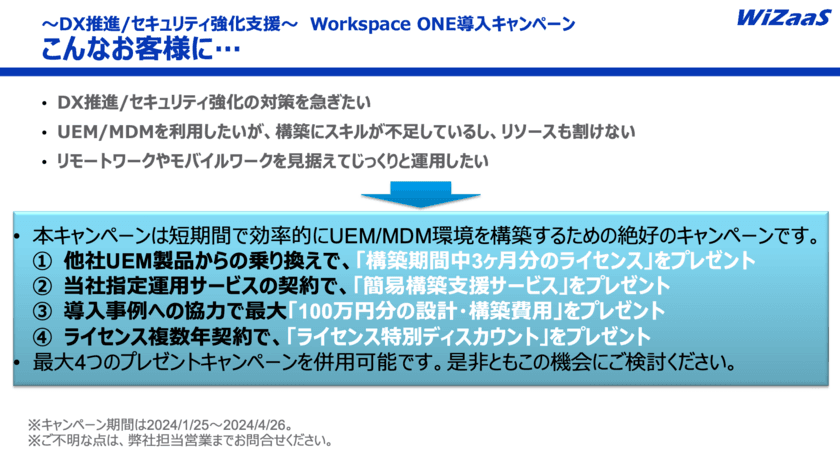 ～DX推進／セキュリティ強化支援～　
Workspace ONE導入キャンペーン