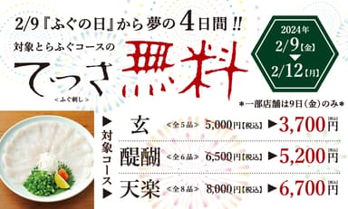 対象コースのてっさ(ふぐ刺し)が実質無料に！