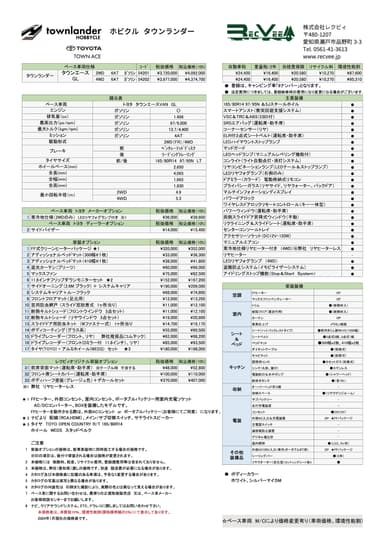 「ホビクル　タウンランダー」価格表