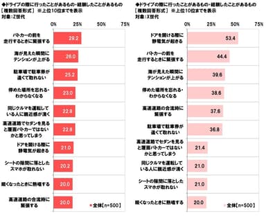 ドライブの際に行ったことがあるもの・経験したことがあるもの