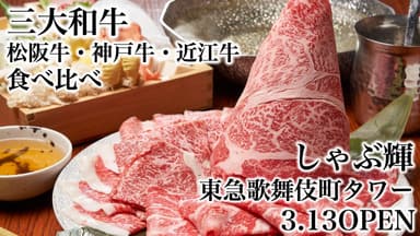 三大和牛の『松阪牛・神戸牛・近江牛』の食べ比べができるしゃぶしゃぶ・すき焼き専門店　出汁つゆで食べるしゃぶしゃぶときのこ、日本酒がウリ。