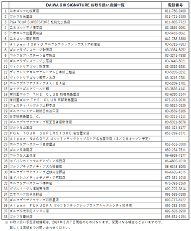 DAIWA GIII SIGNATUREお取扱店舗一覧