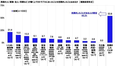 周囲の人（家族・友人・同僚など）が働く上でのトラブルにあったことを見聞きしたことはあるか