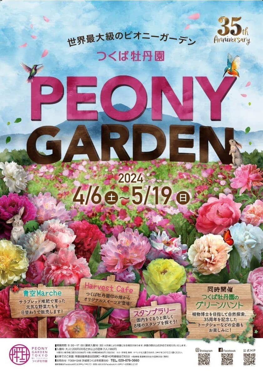 開園35周年を迎える「つくば牡丹園」
「PEONY GARDEN 2024」
4月6日(土)～5月19日(日)今年も、44日間のみの開園が決定